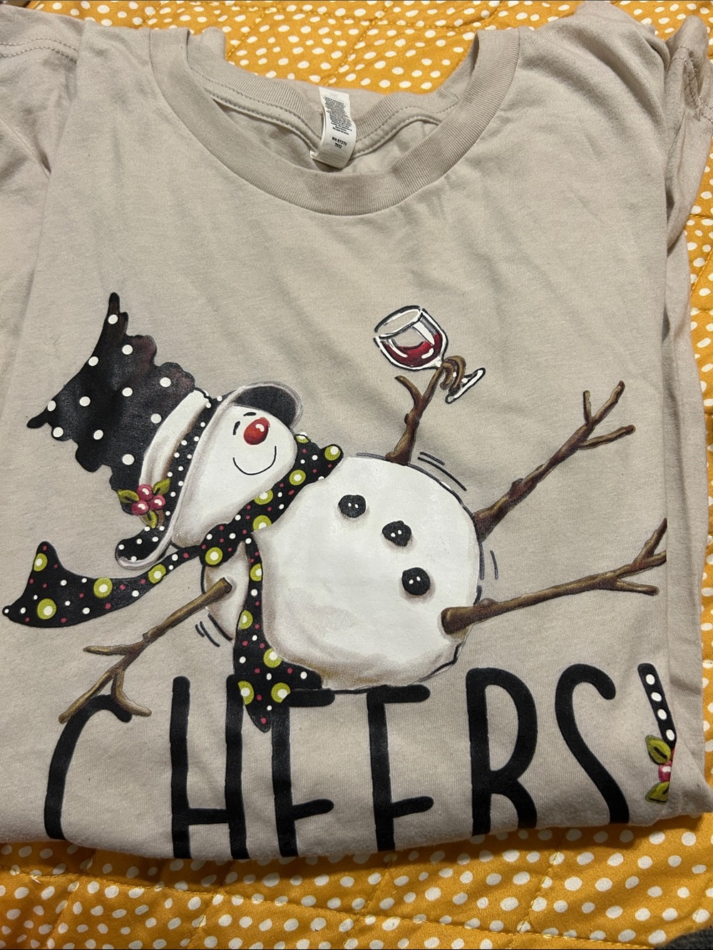 Bella Canvas Tan Short Sleeve Snowman 'Cheers' Graphic Tee